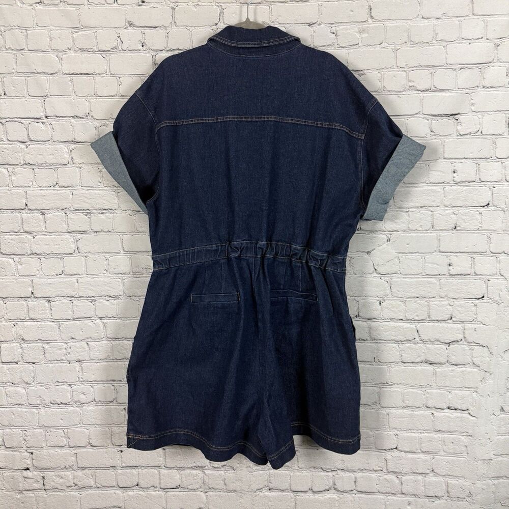 Eloquii Denim Collared Wrap Romper Women Plus Size 20 Dark Blue Utility Chic - Picture 9 of 13